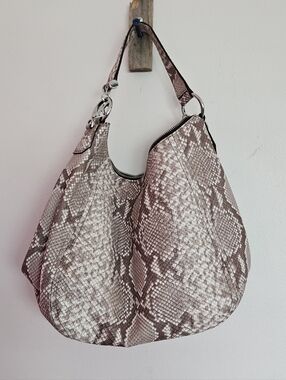 Like New, Michael Kors Large Fulton Beige Snakeskin Print Shoulder Bag Revolve